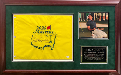Rory Mcilroy Autographed hand Signed Custom Framed 2025 Masters Flag - JSA COA