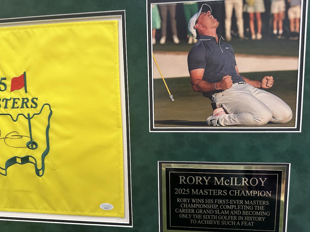 Rory Mcilroy Autographed hand Signed Custom Framed 2025 Masters Flag - JSA COA
