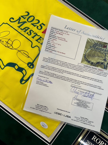 Rory Mcilroy Autographed Hand Signed Custom Framed 2025 Masters Flag - JSA COA