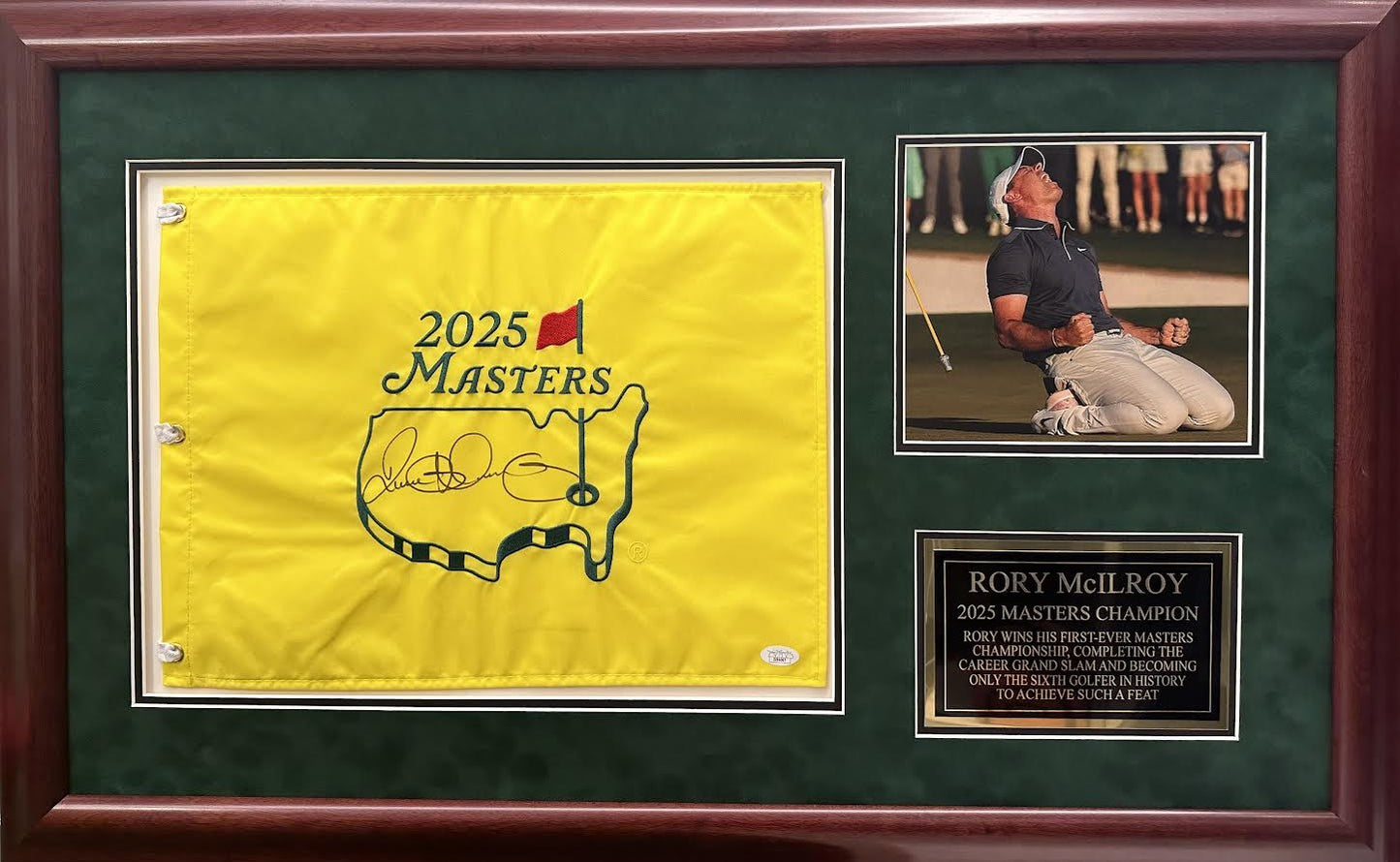 Rory McIlroy Autographed Hand Signed Custom Framed 2025 Masters Flag - JSA COA