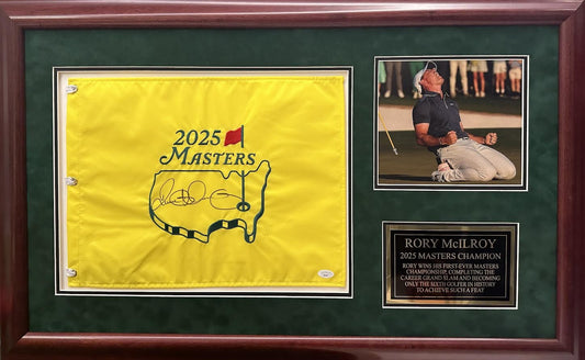 Rory Mcilroy Autographed Hand Signed Custom Framed 2025 Masters Flag - JSA COA