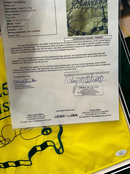 Rory McIlroy Autographed Hand Signed Custom Framed 2025 Masters Flag - JSA COA