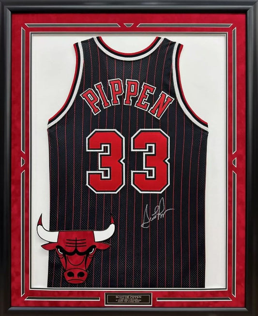 Scottie Pippen Autographed Hand Signed Custom Framed Black Chicago Bulls Jersey - JSA COA