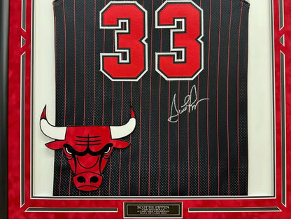 Scottie Pippen Autographed Hand Signed Custom Framed Black Chicago Bulls Jersey - JSA COA