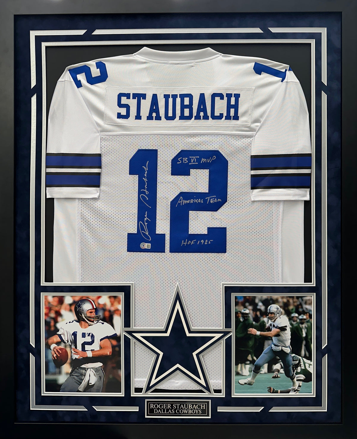 Roger Staubach Autographed Hand Signed Custom Framed Dallas Cowboys Jersey - Beckett COA