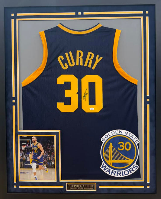 Stephen Curry Autographed Hand Signed Custom Framed Golden State Warriors Jersey - JSA COA