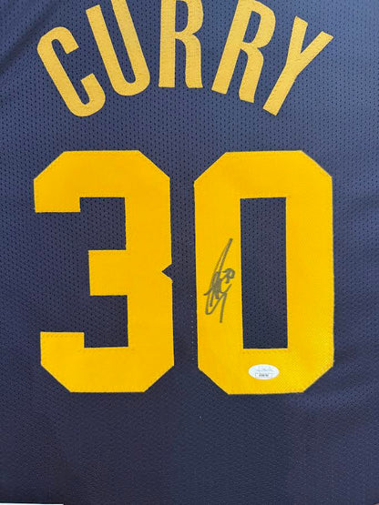 Stephen Curry Autographed Hand Signed Custom Framed Golden State Warriors Jersey - JSA COA