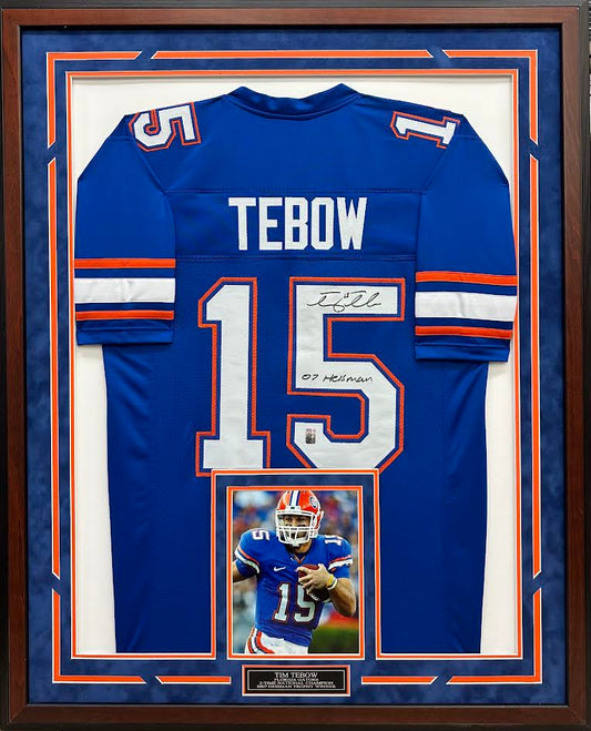 Tim Tebow Autographed Hand Signed Custom Framed Florida Gators Jersey