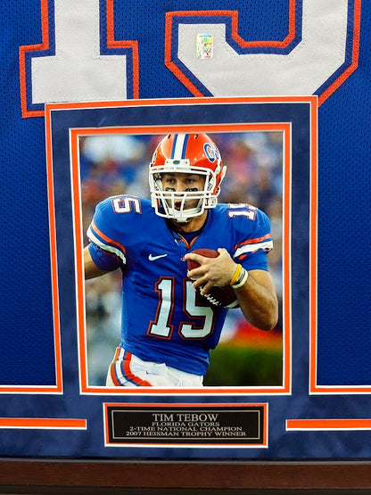 Tim Tebow Autographed Hand Signed Custom Framed Florida Gators Jersey