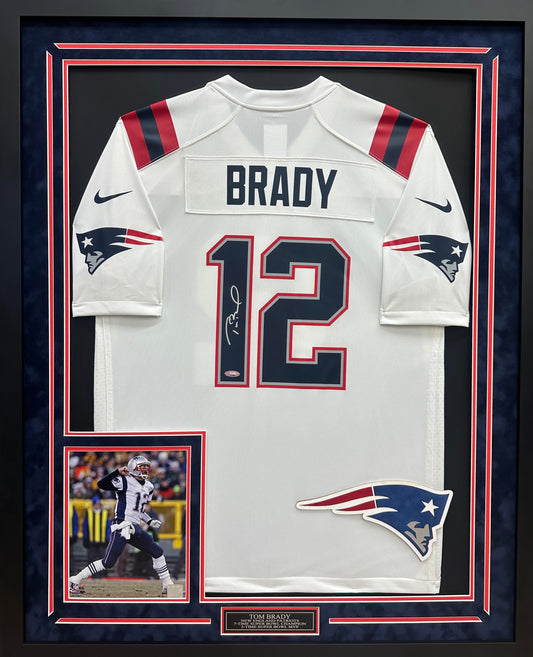 Tom Brady Autographed Hand Signed Custom Framed New England Patriots Jersey - Fanatics COA