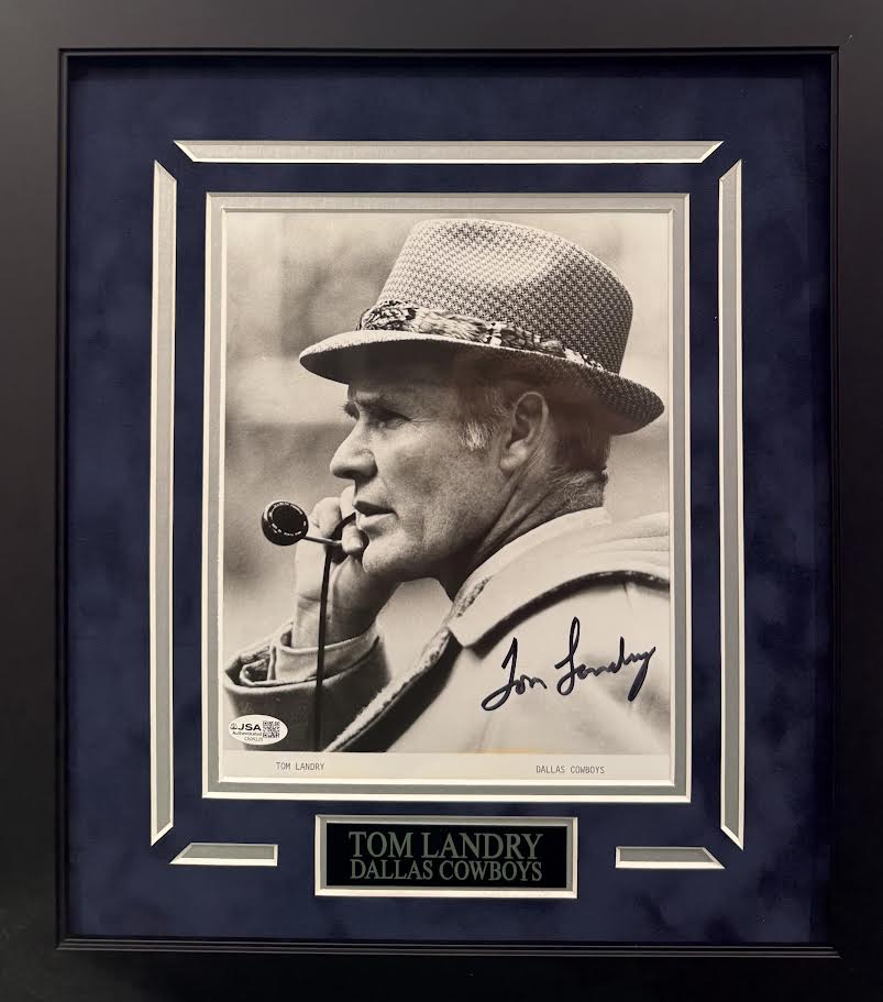 Tom Landry Autographed Hand Signed Custom Framed 8x10 Dallas Cowboys Photo - JSA COA