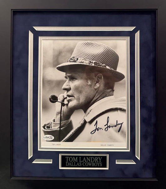 Tom Landry Autographed Hand Signed Custom Framed 8x10 Dallas Cowboys Photo - JSA COA