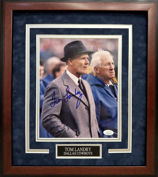 Tom Landry Autographed Hand Signed Custom Framed 8x10 Dallas Cowboys Photo - JSA COA