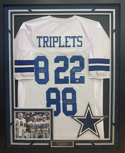 Aikman / Irvin / Smith Autographed Hand Signed Custom Framed Dallas Cowboys Triplets Jersey - PSA/DNA COA