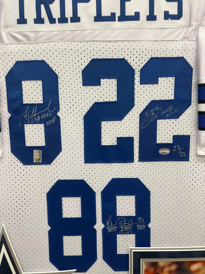 TRIPLETS (Aikman, Emmitt, Irvin) Autographed Hand Signed Custom Framed Dallas Cowboys Jersey - JSA COA