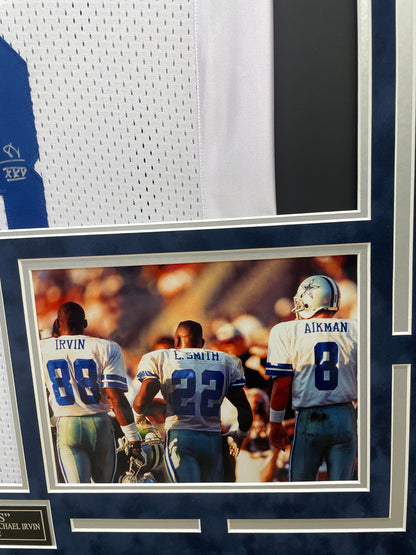 TRIPLETS (Aikman, Emmitt, Irvin) Autographed Hand Signed Custom Framed Dallas Cowboys Jersey - JSA COA