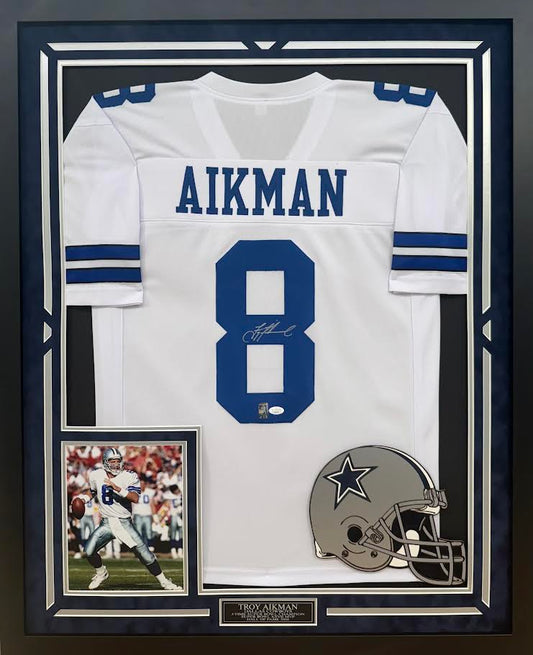 Troy Aikman Autographed Hand Signed Custom Framed Dallas Cowboys Jersey - JSA COA