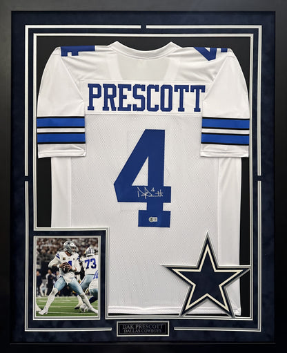 Dak Prescott Autographed Hand Signed Custom Framed Dallas Cowboys Jersey - Beckett COA