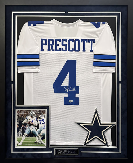 Dak Prescott Autographed Hand Signed Custom Framed Dallas Cowboys Jersey - Beckett COA