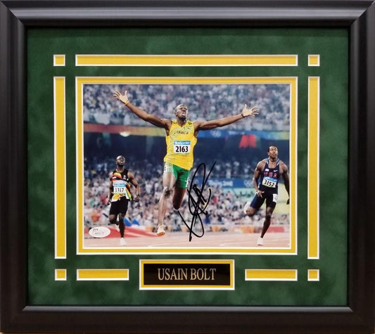 Usain Bolt Autographed Hand Signed Custom Framed 8x10 Photo - JSA COA