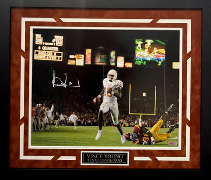 Vince Young Autographed Hand Signed Custom Framed 16x20 Texas Longhorns Photo - PIA COA