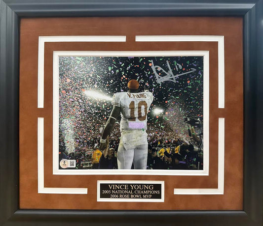 Vince Young Autographed Hand Signed Custom Framed 8x10 Texas Longhorns Photo - Beckett COA