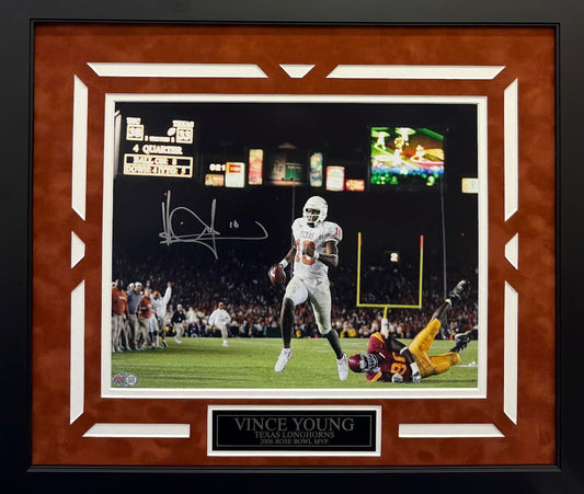 Vince Young Autographed Hand Signed Custom Framed 11x14 Texas Longhorns Photo - PIA COA