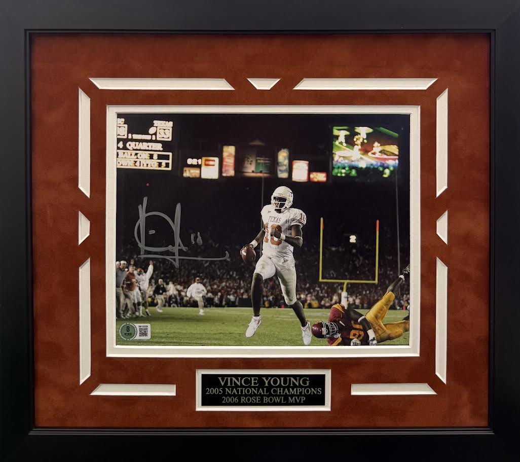 Vince Young Autographed Hand Signed Custom Framed 8x10 Texas Longhorns Photo - Beckett COA