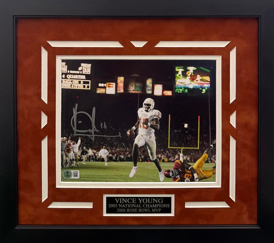 Vince Young Autographed Hand Signed Custom Framed 8x10 Texas Longhorns Photo - Beckett COA