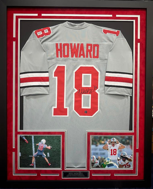 Will Howard Autographed Hand Signed Custom Framed Ohio State Jersey - Authentic Ink COA