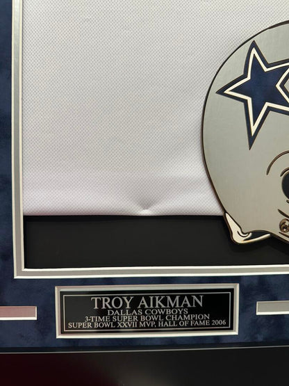 Troy Aikman Autographed Hand Signed Custom Framed Dallas Cowboys Jersey - JSA COA