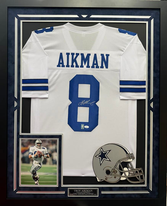 Troy Aikman Autographed Hand Signed Custom Framed Dallas Cowboys Jersey - JSA COA