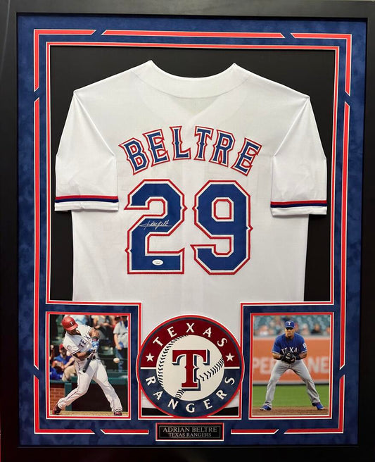 Adrian Beltre Autographed Hand Signed Custom Framed Texas Rangers Jersey - JSA COA
