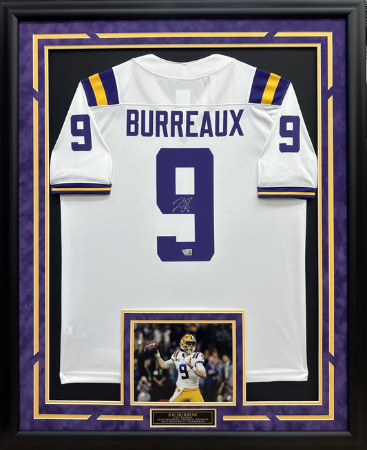 Joe Burrow Autographed Hand Signed Custom Framed LSU Tigers Nike Jersey - Fanatics COA