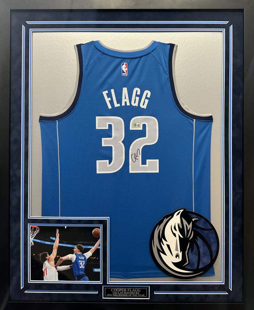 Cooper Flagg Autographed Hand Signed Custom Framed Dallas Mavericks Jersey - Beckett COA
