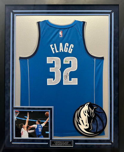 Cooper Flagg Autographed Hand Signed Custom Framed Dallas Mavericks Jersey - Beckett COA