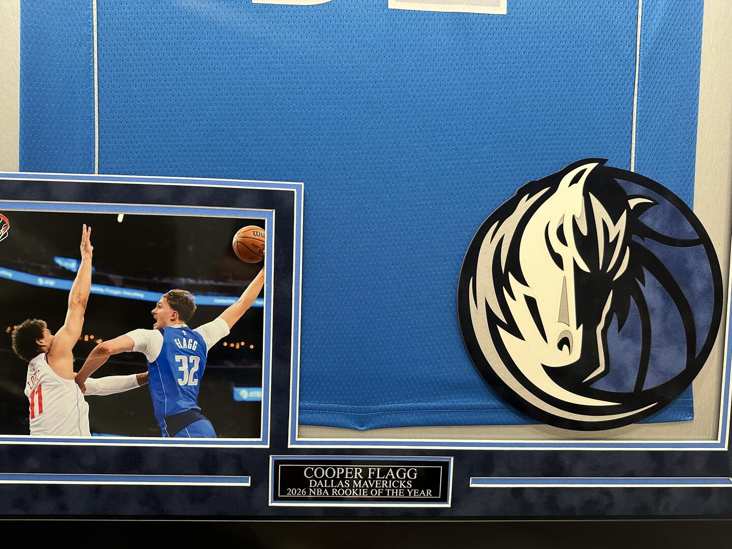 Cooper Flagg Autographed Hand Signed Custom Framed Dallas Mavericks Jersey - Beckett COA