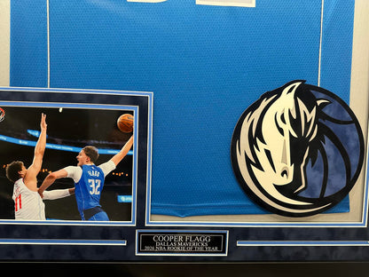 Cooper Flagg Autographed Hand Signed Custom Framed Dallas Mavericks Jersey - Beckett COA