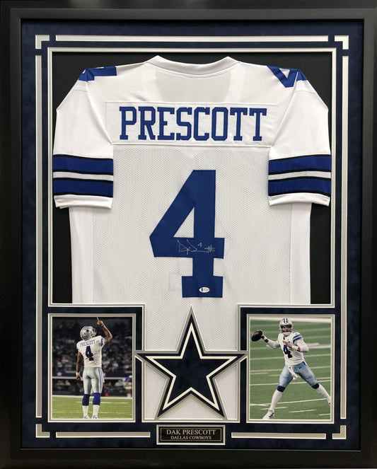 Dak Prescott Autographed Hand Signed Custom Framed Dallas Cowboys Jersey - JSA COA