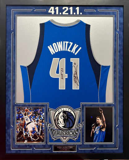 Dirk Nowitzki Autographed Hand Signed Custom Framed Dallas Mavericks Jersey W/ Inscription - Fanatics COA