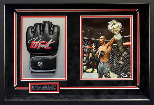 Israel Adesanya Autographed Hand Signed Custom Framed UFC Glove - Beckett COA
