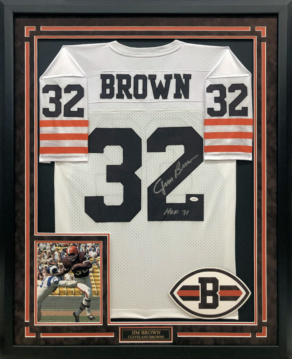 Jim Brown Autographed Hand Signed Custom Framed Cleveland Browns Jersey - JSA COA