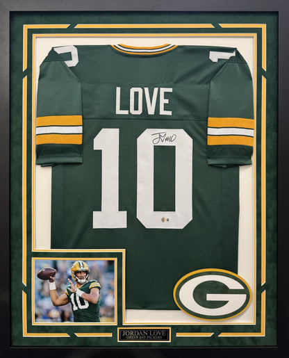 Jordan Love Autographed Hand Signed Custom Framed Green Bay Packers Jersey - Beckett COA