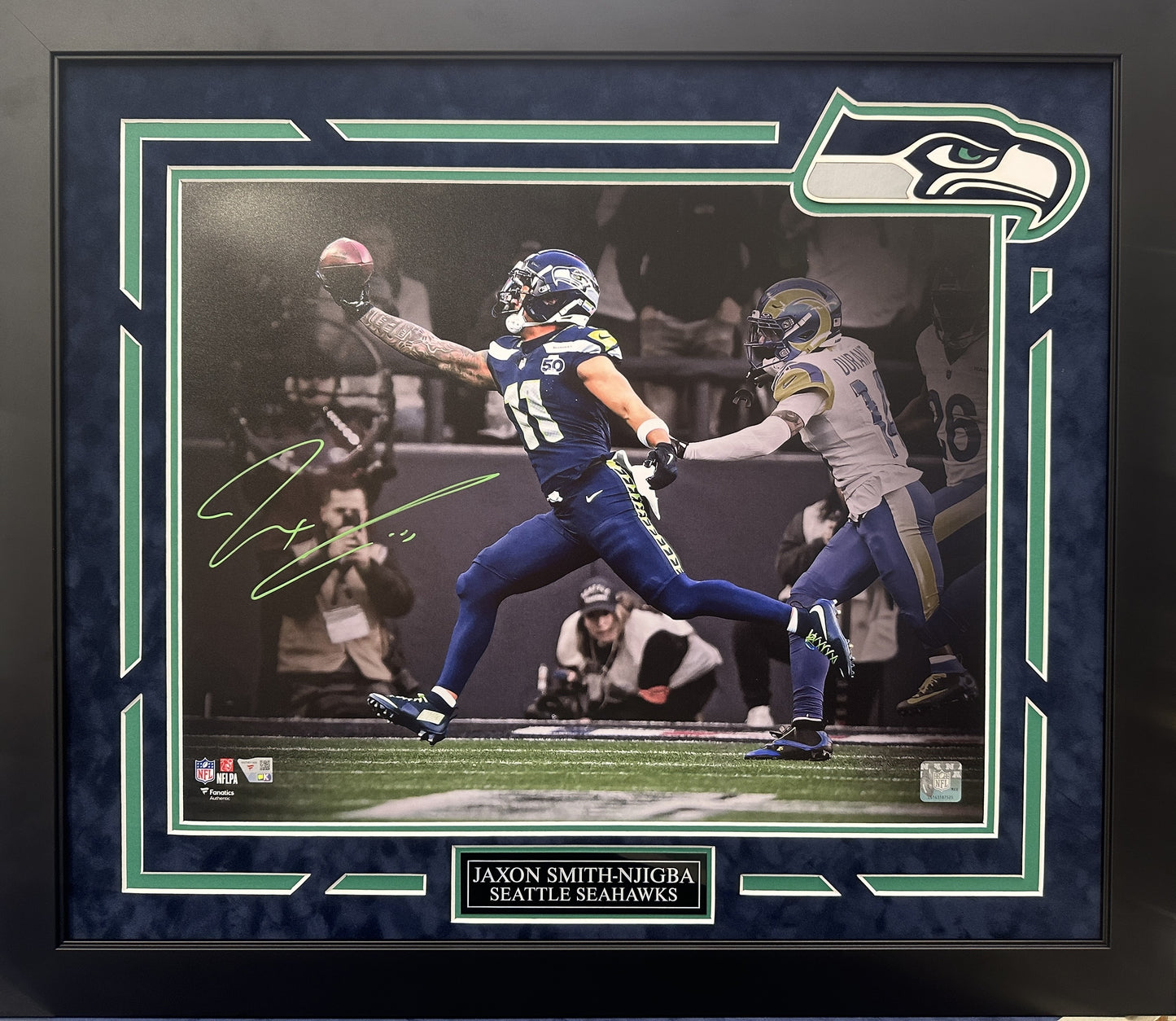 Jaxon Smith-Njigba Autographed Hand Signed Custom Framed Seattle Seahawks 16x20 Photo - Fanatics COA