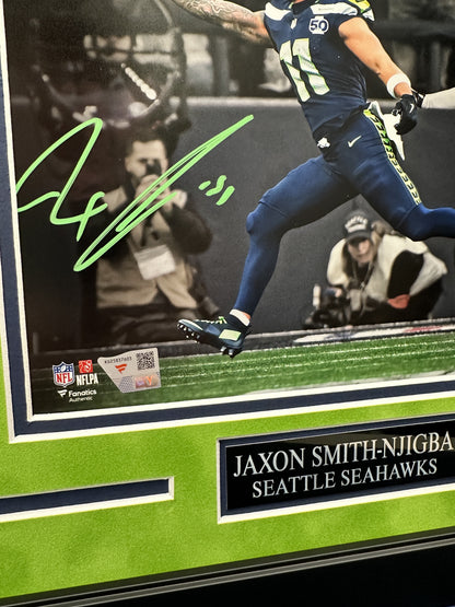 Jaxon Smith-Njigba Autographed Hand Signed Custom Framed 8x10 Seattle Seahawks Photo - Fanatics COA
