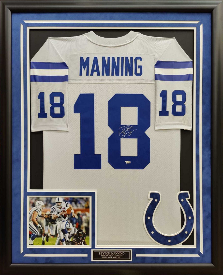 Peyton Manning Autographed Hand Signed Custom Framed Indianapolis Colts Jersey - Fanatics COA