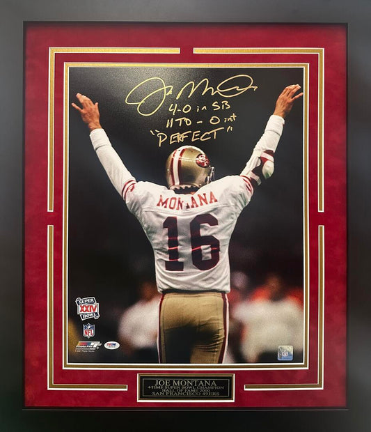 Joe Montana Autographed Hand Signed Custom Framed SF 49ers 16x20 Photo - PSA/DNA COA