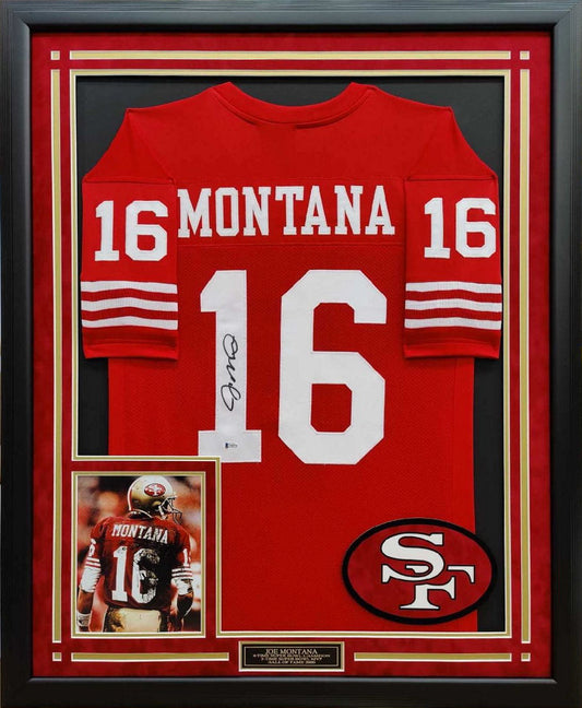 Joe Montana Autographed Hand Signed Custom Framed 49ers Jersey - Beckett COA