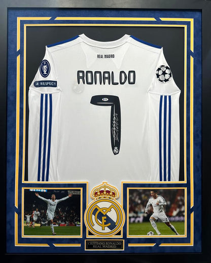 Cristiano Ronaldo Autographed Hand Signed Custom Framed Real Madrid Jersey - Beckett COA