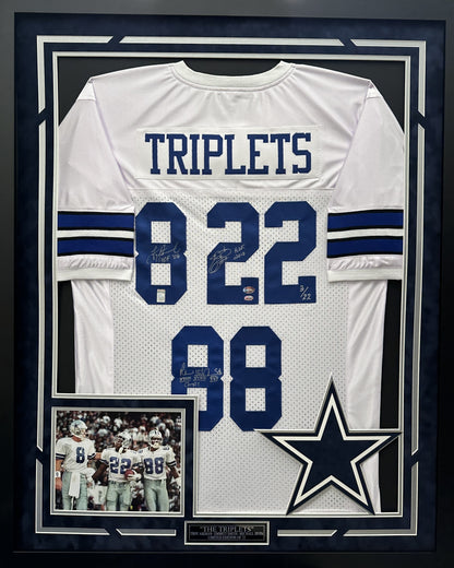 Aikman / Irvin / Smith Autographed Hand Signed Custom Framed Dallas Cowboys Triplets Jersey - PSA/DNA COA